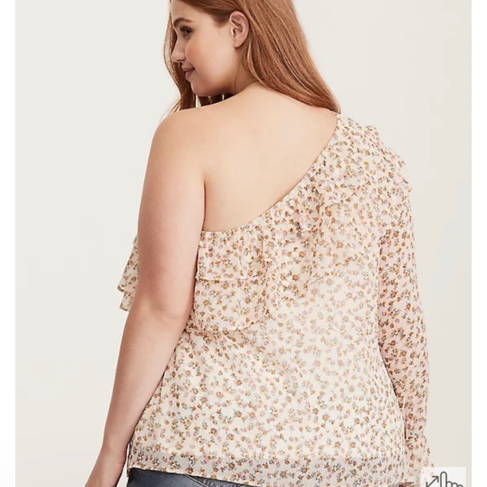 Torrid Size 4 FLORAL PRINT CHIFFON RUFFLED ONE SHOULDER TOP - Picture 3 of 6